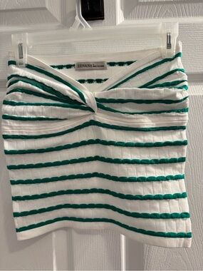 Zenana Outfitters White & Green Twist Front Tube Top *NWOT* size: small
